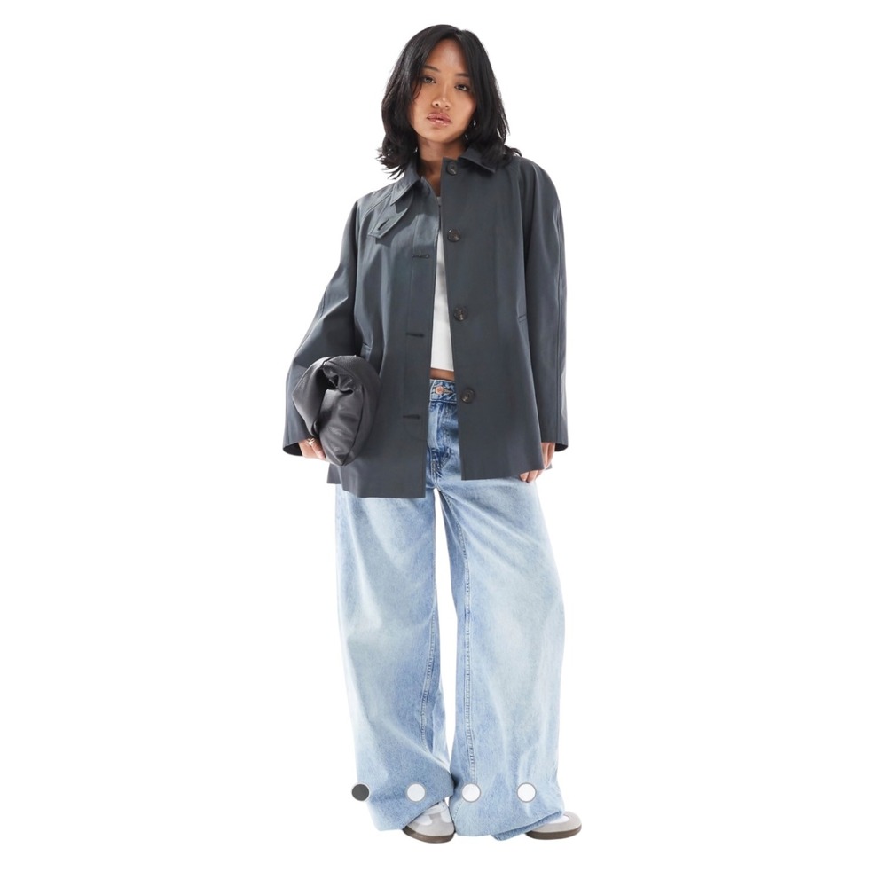 ASOS DESIGN Jacket Women M Grey Short Trench Funnel Neck Raglan Pleated Back NEW